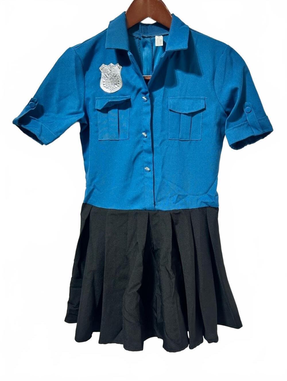 Policewoman Blue & Black Police Halloween Costume | Girls Size XL 14-16